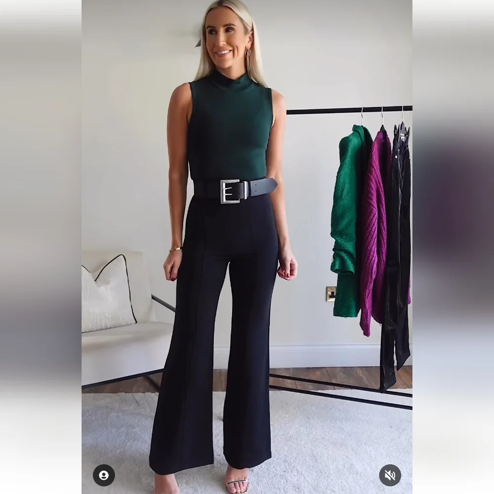 Zara * High Waist Belted Flare Pants Black Size XS